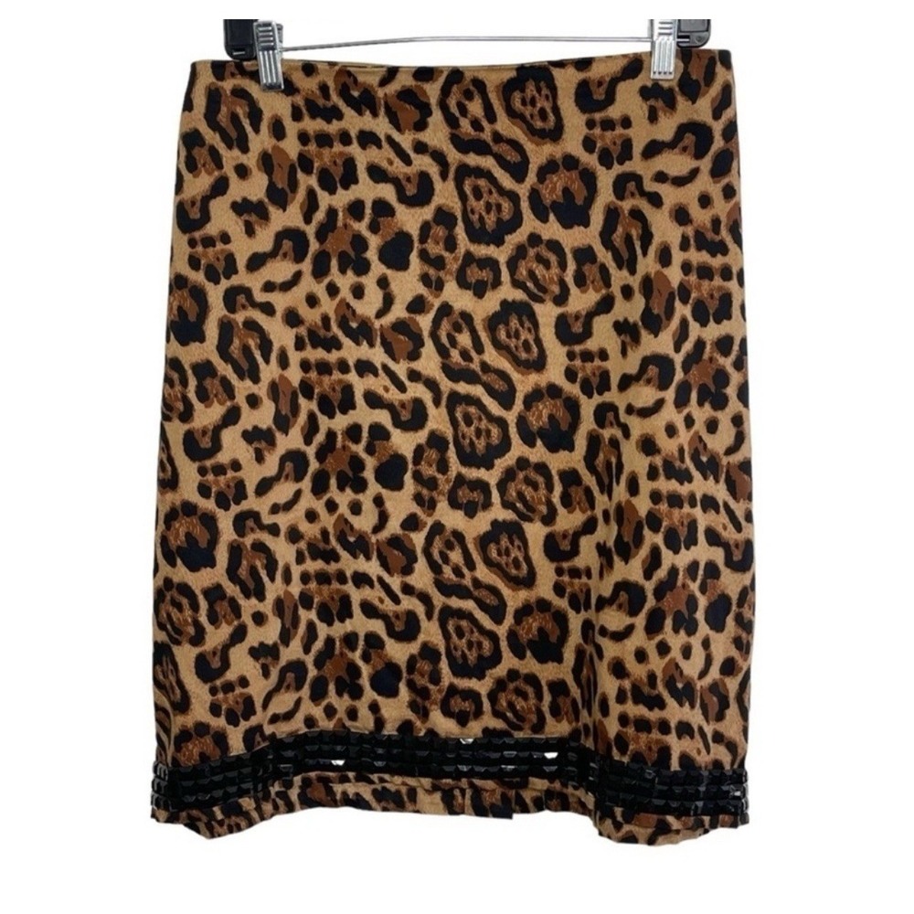 VTG‎ Leopard Print Beaded Hem Pencil Skirt Glam Night Out Date Night Party Sz 18 - Picture 2 of 10